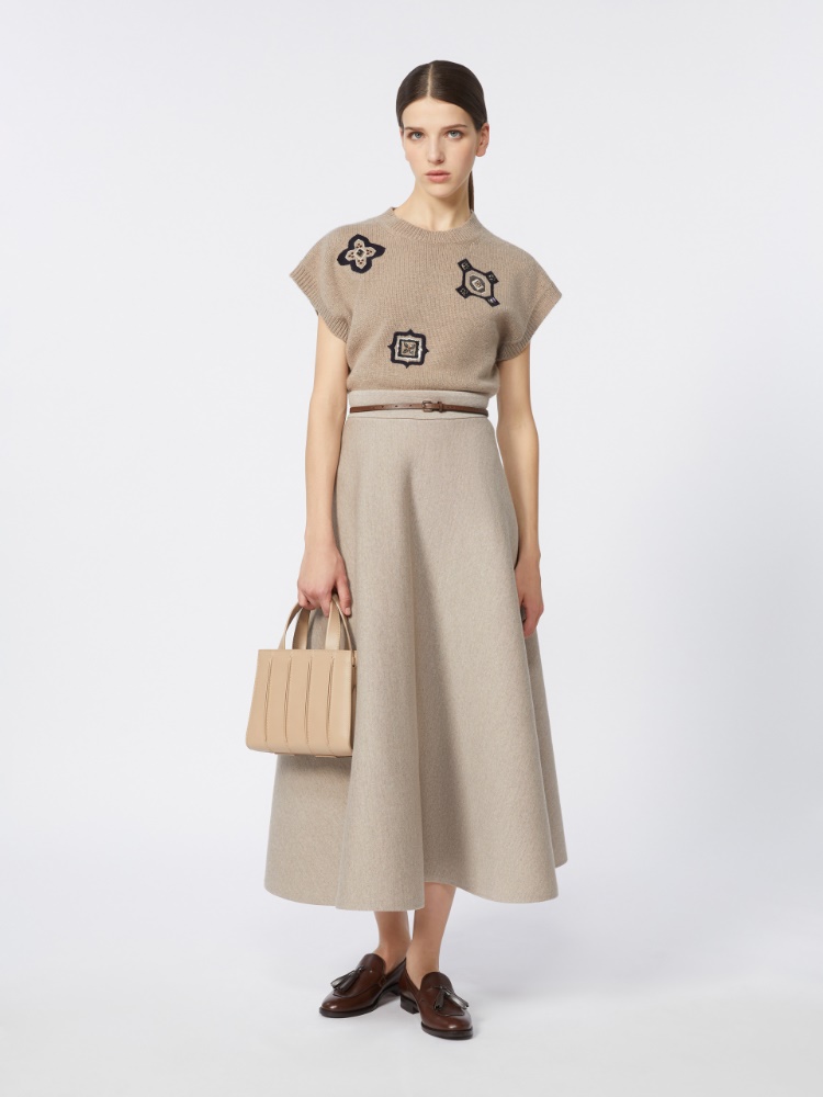 羊毛混纺长款半身裙 - 米色 - Marina Rinaldi - 2