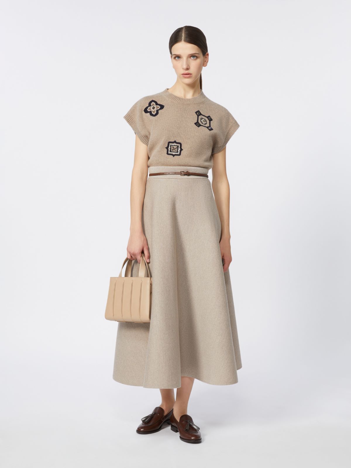 羊毛混纺长款半身裙 - 米色 - Marina Rinaldi