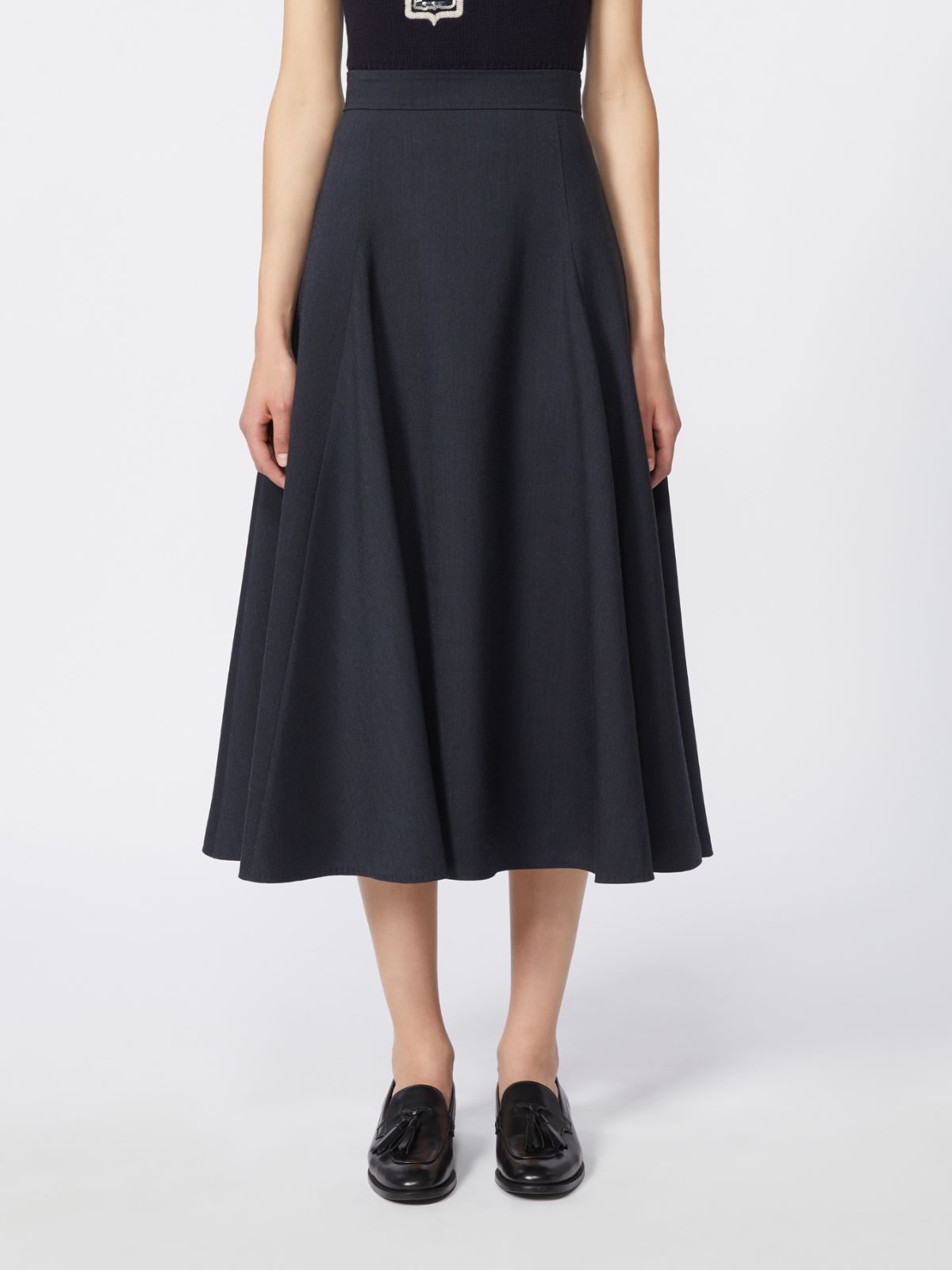 羊毛混纺长款半身裙 - 蓝色 - Marina Rinaldi - 2