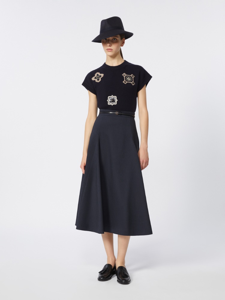 羊毛混纺长款半身裙 - 蓝色 - Marina Rinaldi - 2