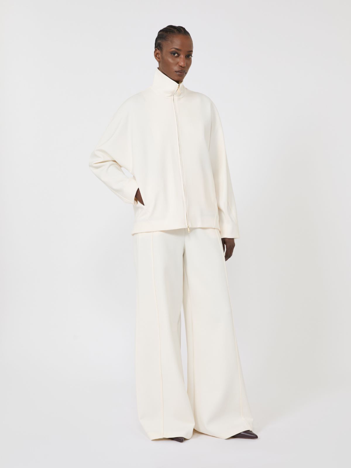 针织高领夹克 - 白色 - Marina Rinaldi