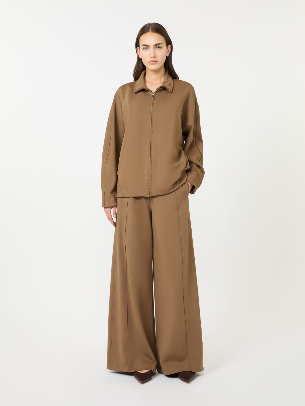 针织高领夹克 - 褐色 - Marina Rinaldi