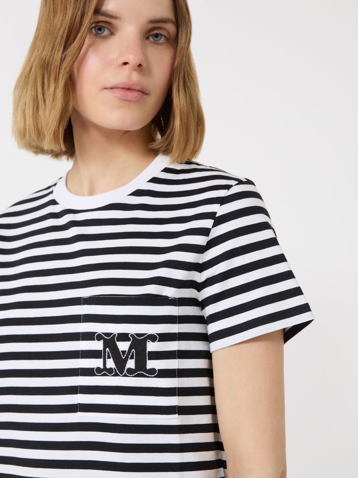 Striped jersey T-shirt - 黑色 - Marina Rinaldi - 4