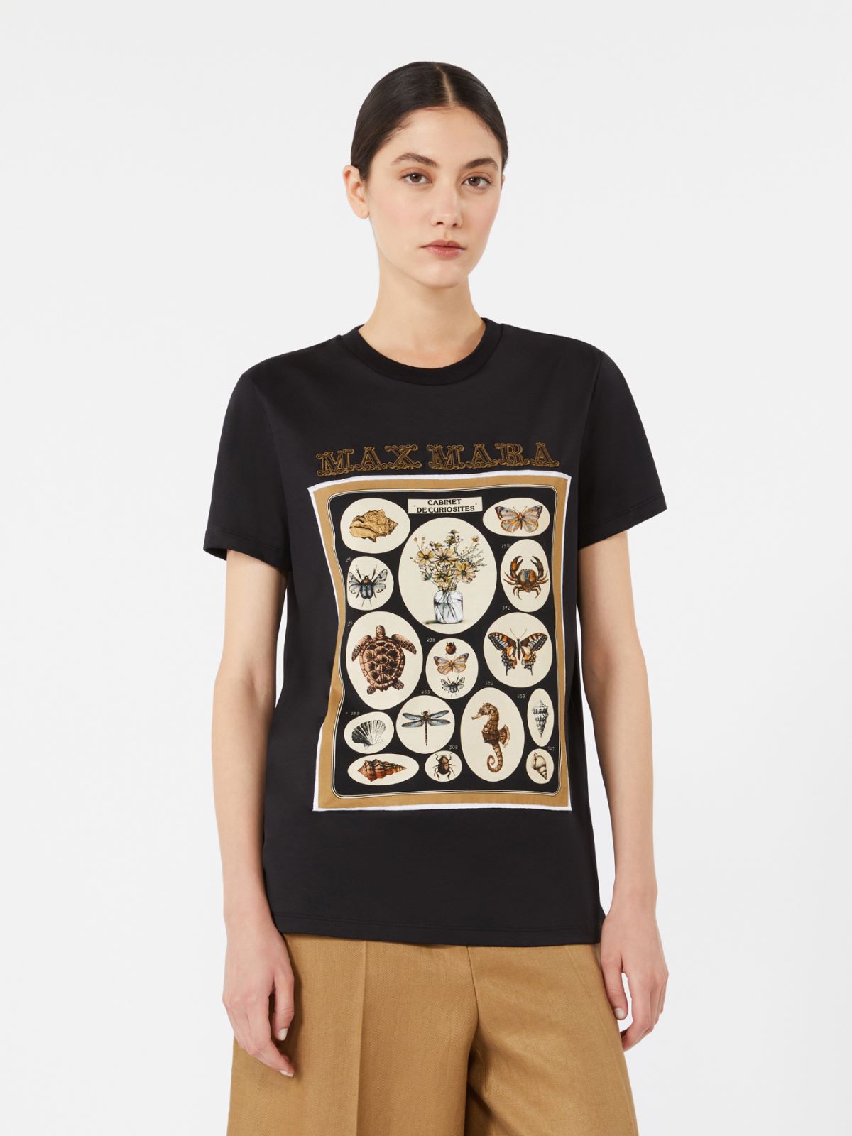 棉质直筒短袖T恤 - 黑色 - Marina Rinaldi - 2