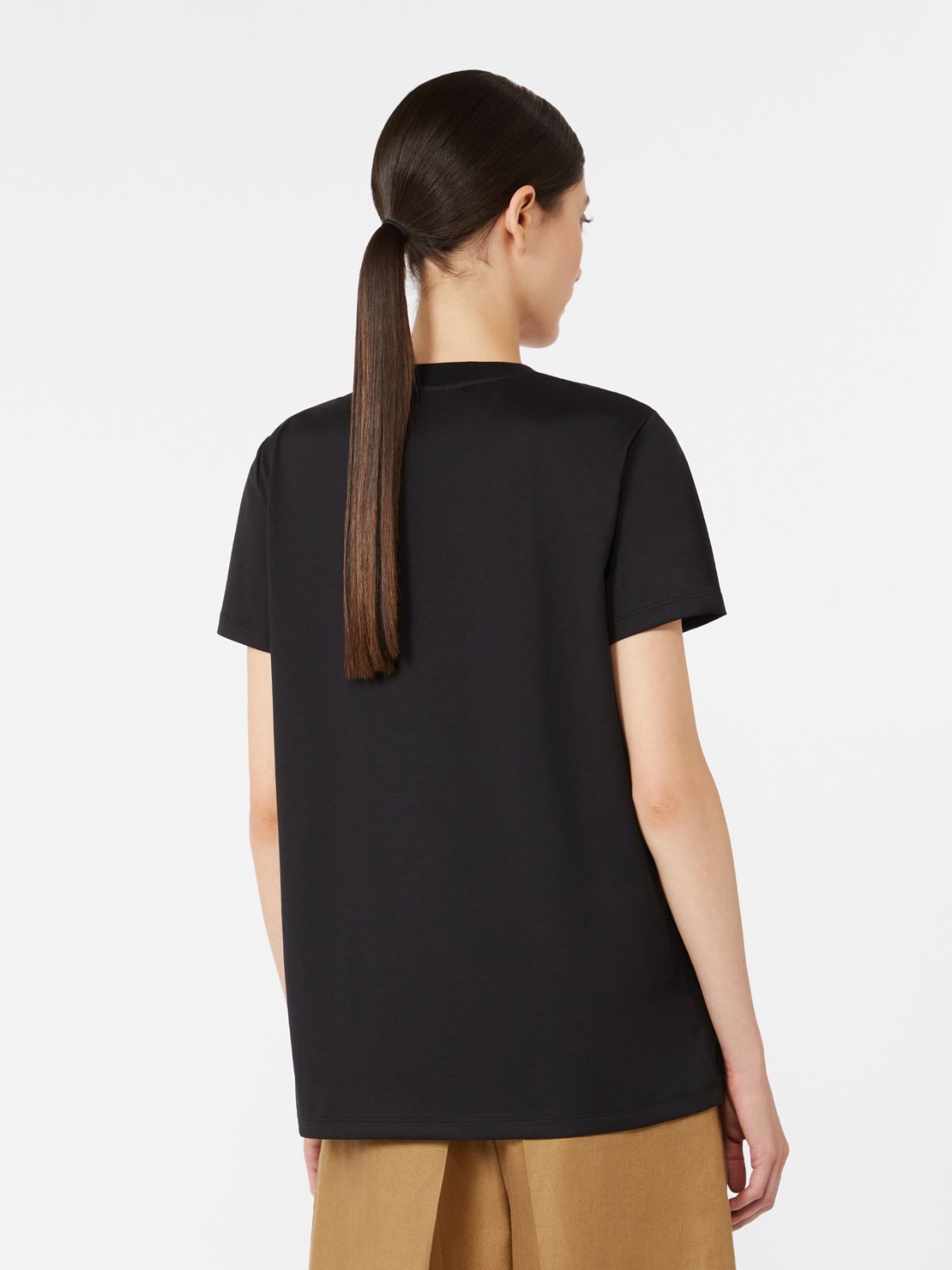 棉质直筒短袖T恤 - 黑色 - Marina Rinaldi - 3