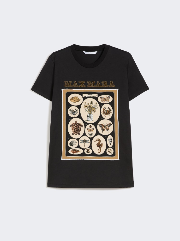 棉质直筒短袖T恤 - 黑色 - Marina Rinaldi