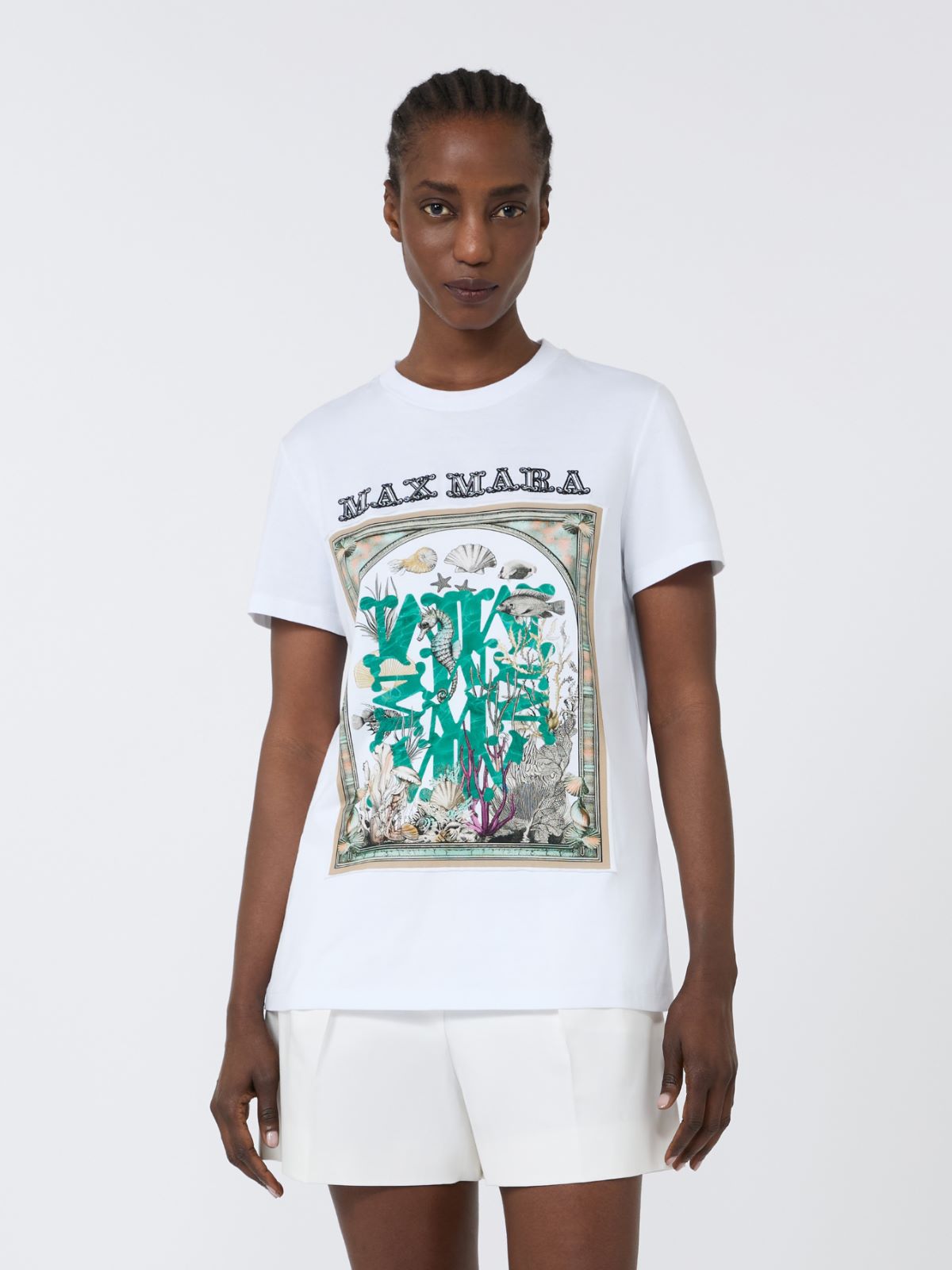 棉质直筒短袖T恤 - 白色 - Marina Rinaldi - 2