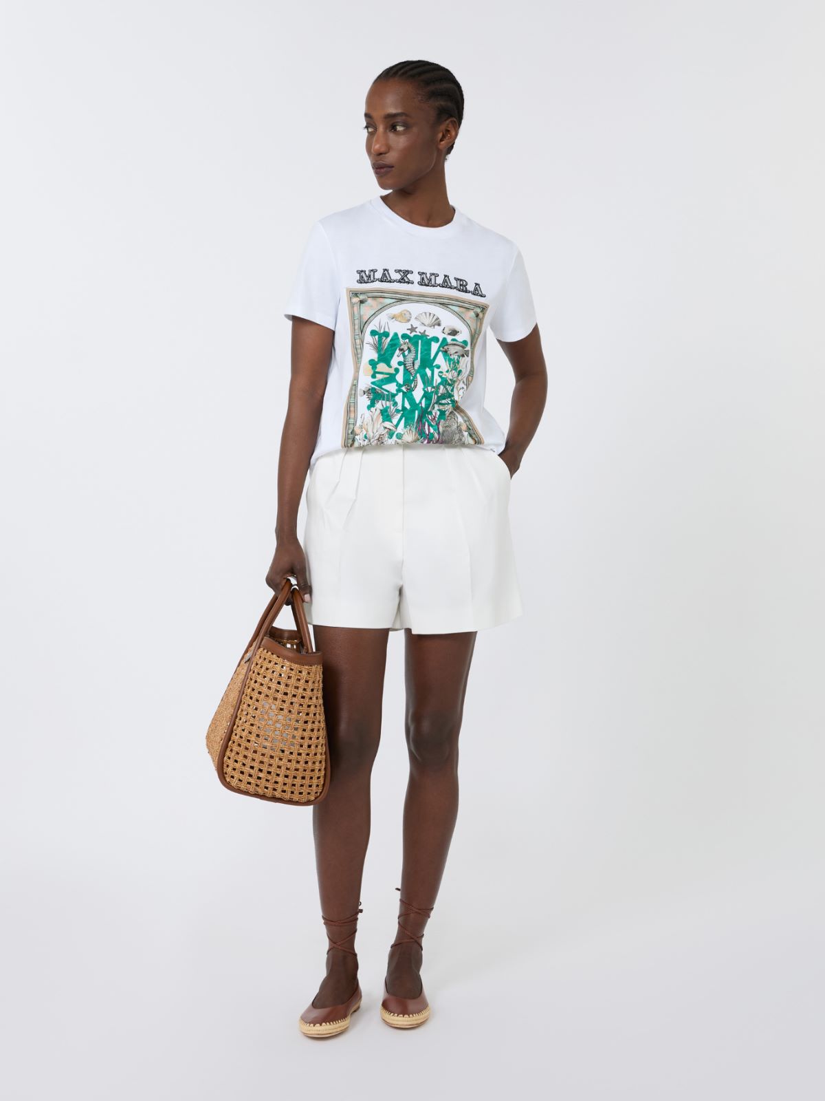 棉质直筒短袖T恤 - 白色 - Marina Rinaldi