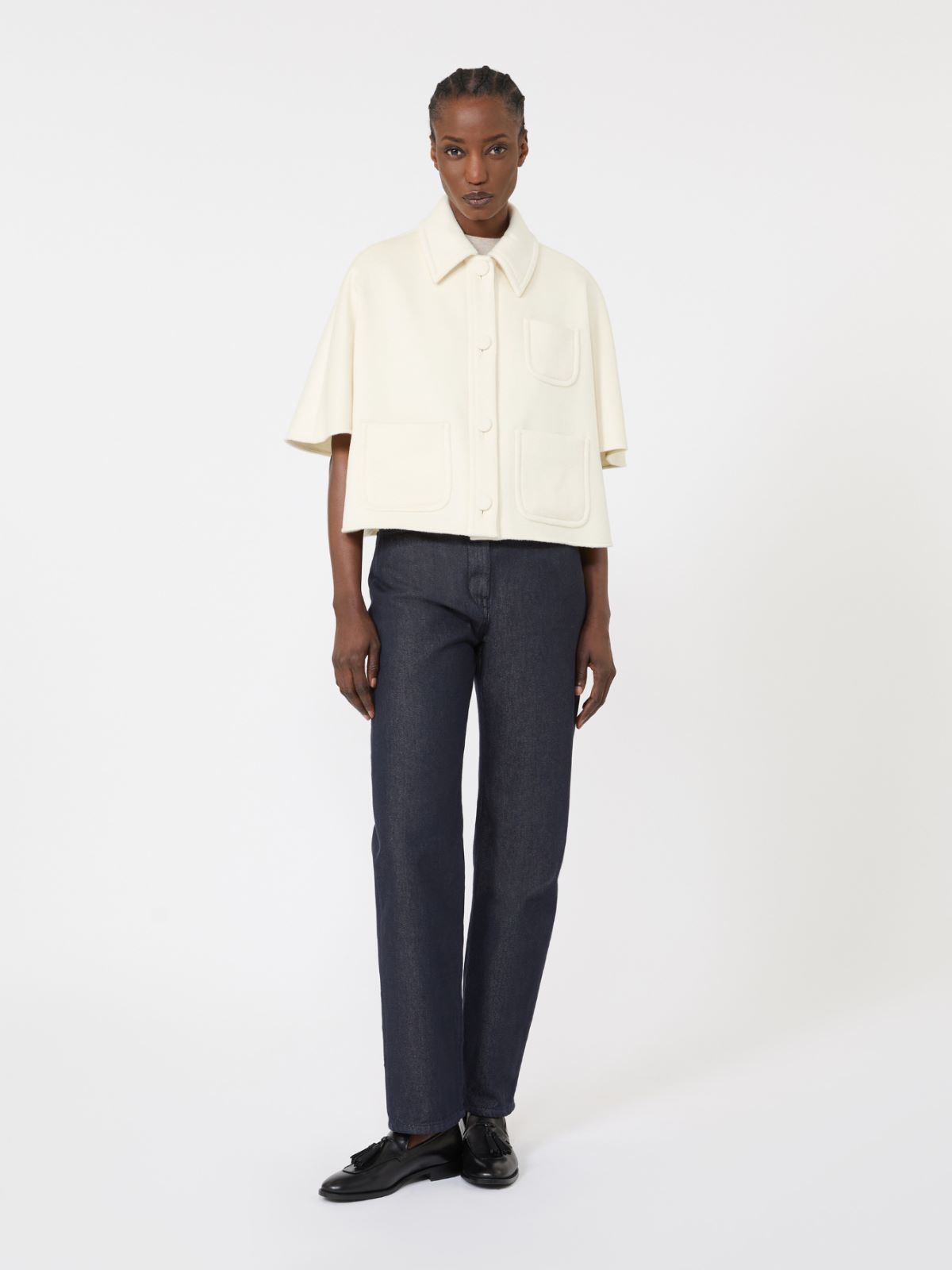 山羊绒箱型廓形斗篷 - 白色 - Marina Rinaldi