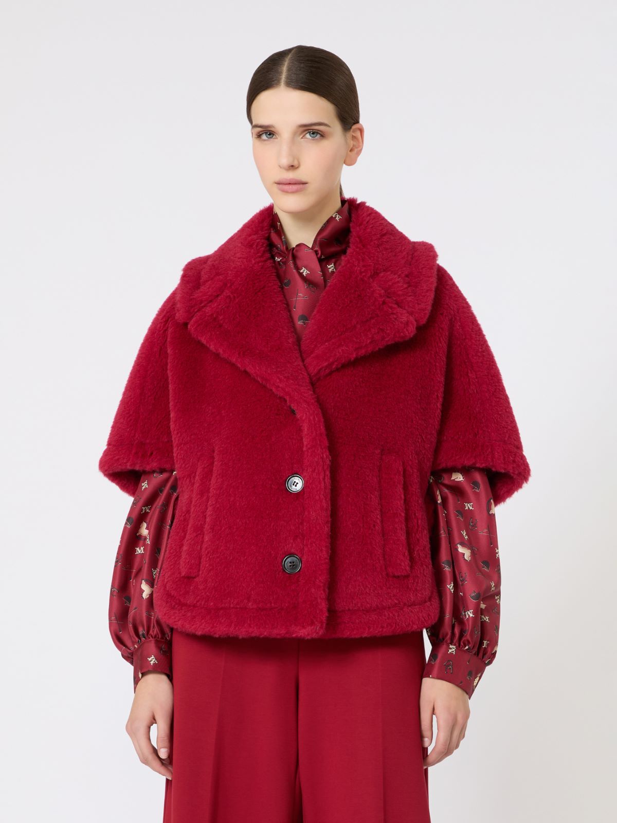 羊驼毛混纺泰迪斗篷 - 紅色 - Marina Rinaldi - 2