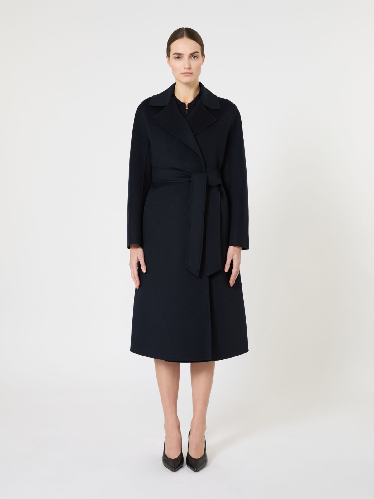 绵羊毛混纺裹身大衣外套 - 蓝色 - Marina Rinaldi - 2