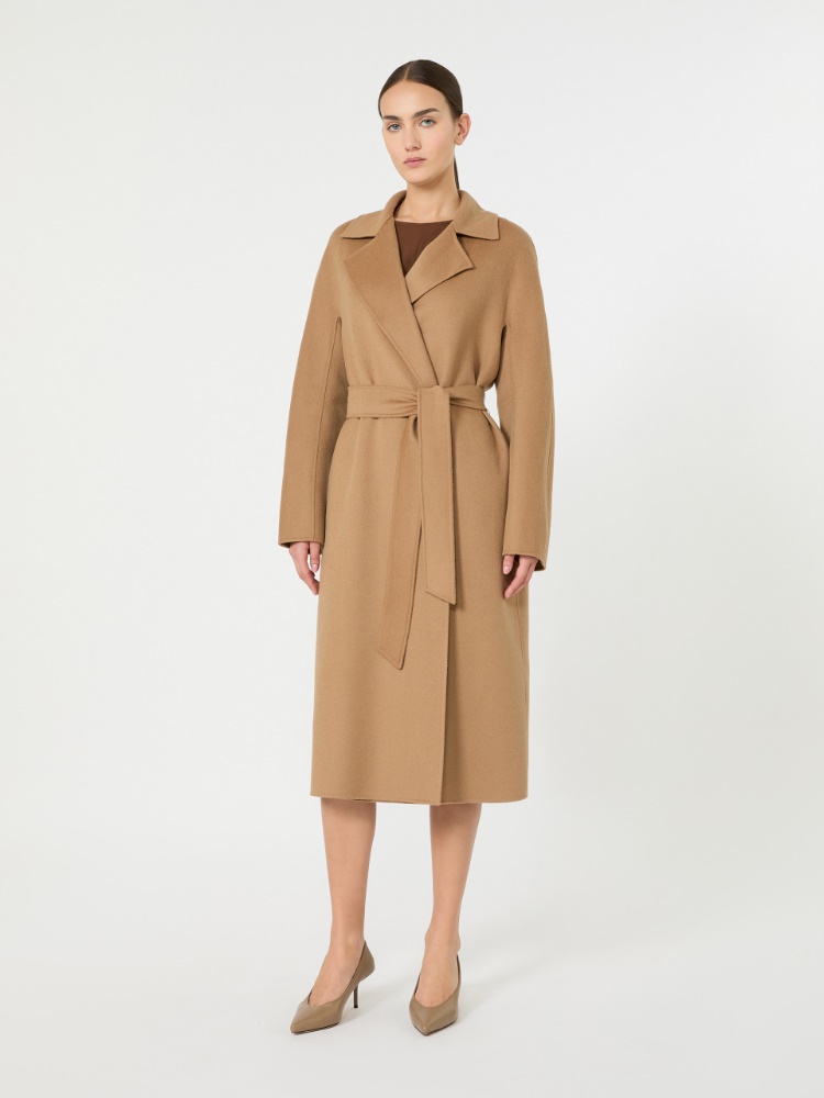 绵羊毛混纺裹身大衣外套 - 驼色 - Marina Rinaldi - 2