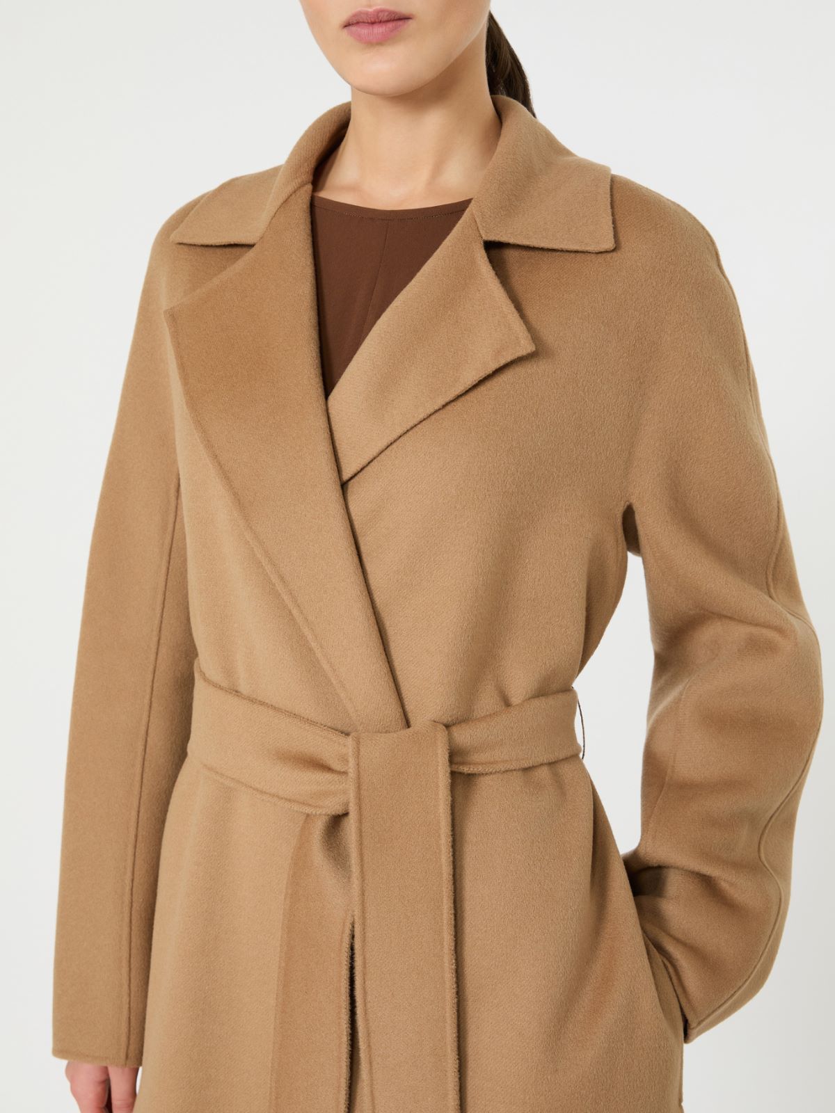 绵羊毛混纺裹身大衣外套 - 驼色 - Marina Rinaldi - 4