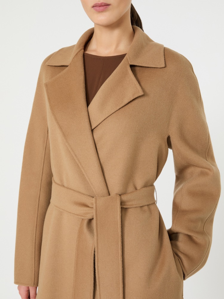 绵羊毛混纺裹身大衣外套 - 驼色 - Marina Rinaldi - 4