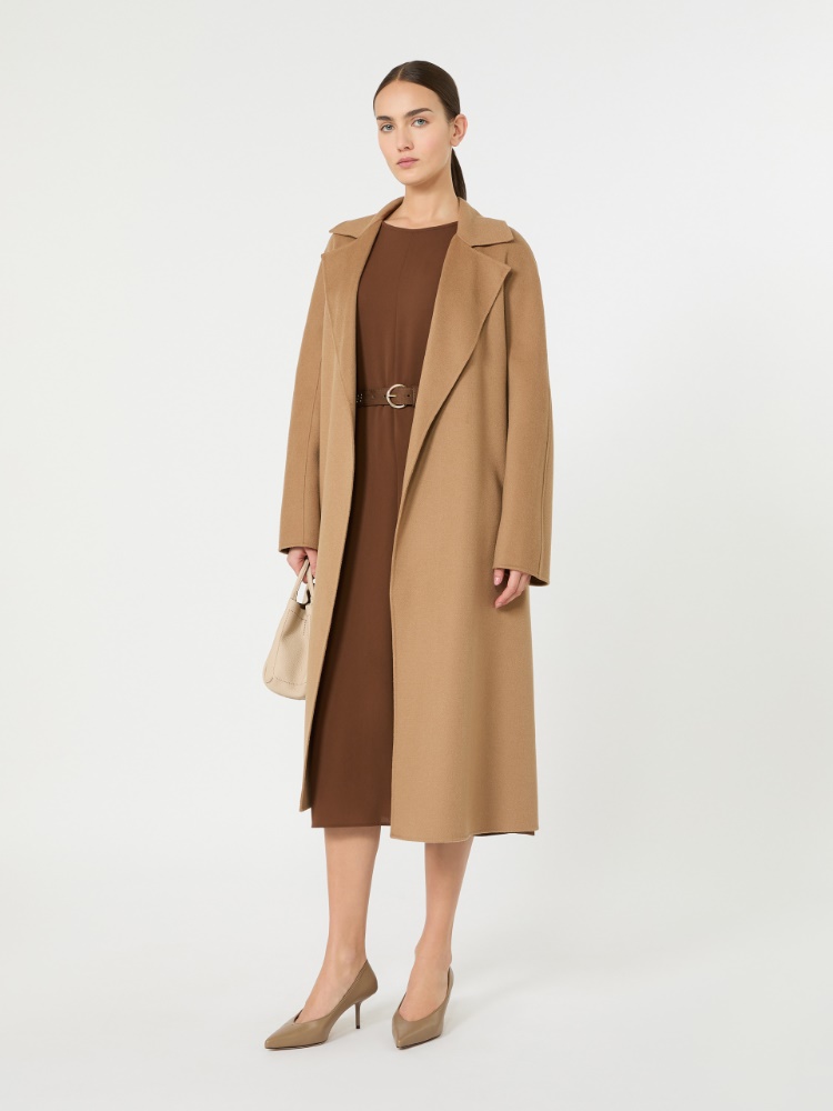 绵羊毛混纺裹身大衣外套 - 驼色 - Marina Rinaldi - 2