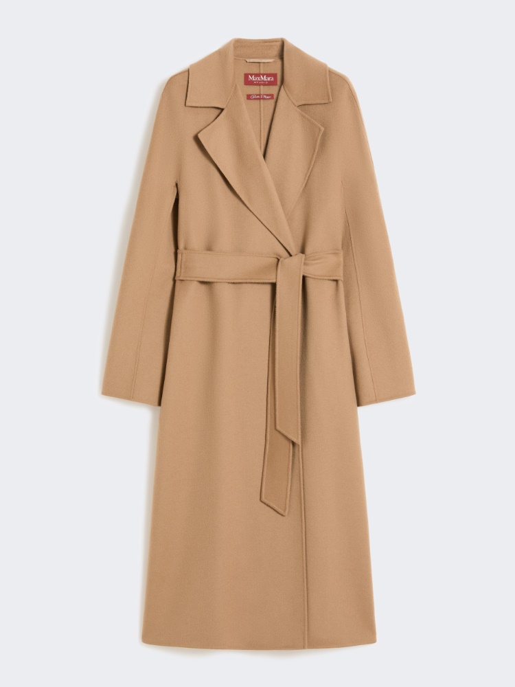 绵羊毛混纺裹身大衣外套 - 驼色 - Marina Rinaldi