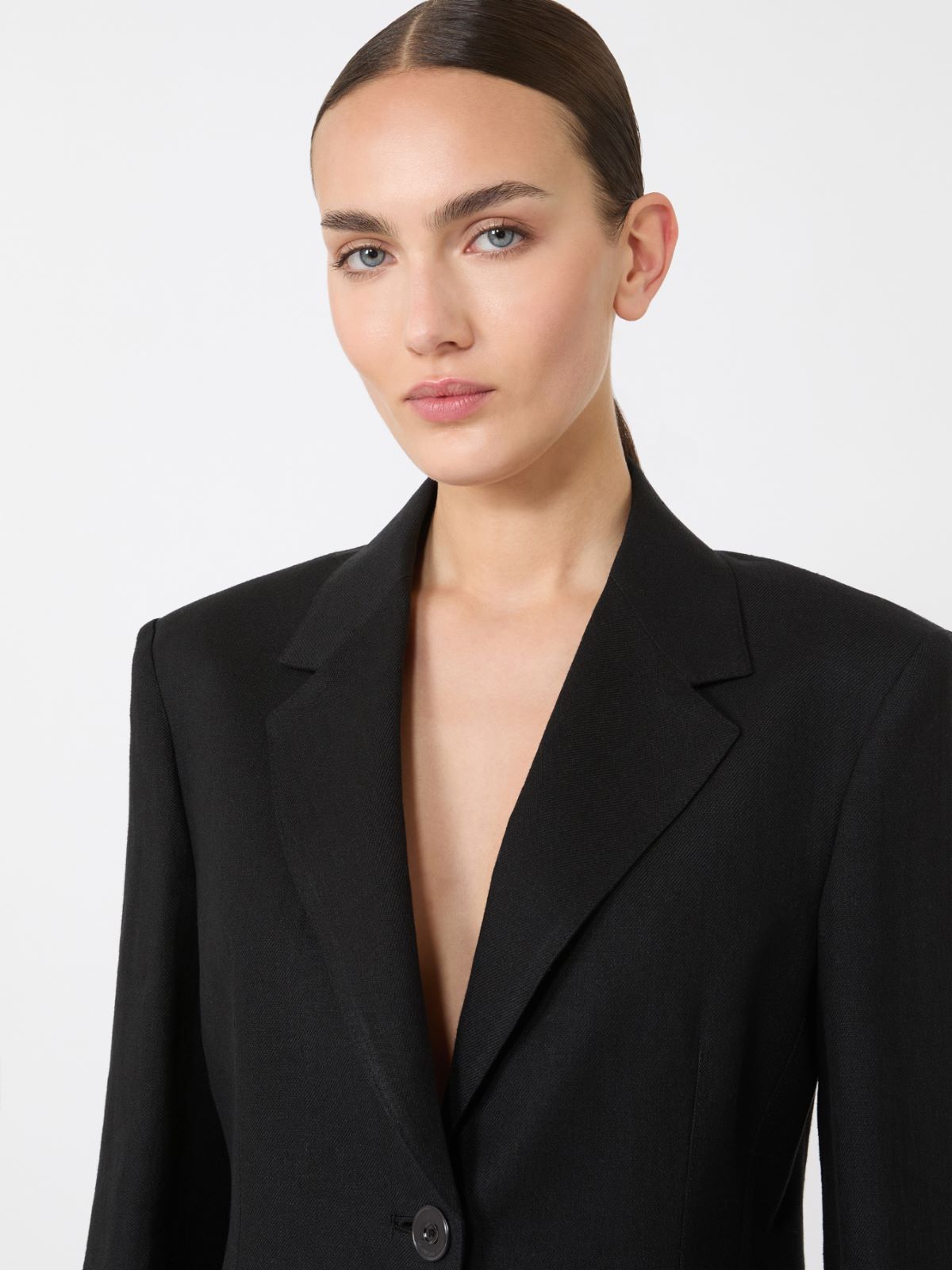 Linen twill blazer - 黑色 - Marina Rinaldi - 4