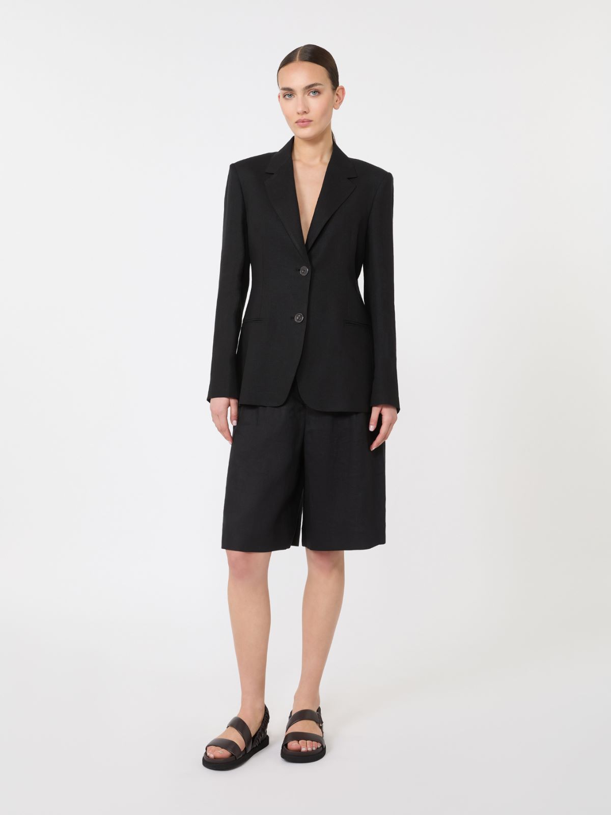 Linen twill blazer - 黑色 - Marina Rinaldi