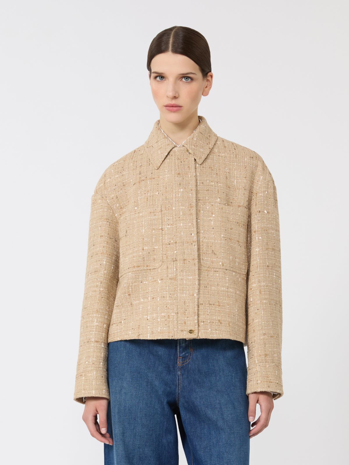 Sequinned cotton-blend boxy jacket - 米色 - Marina Rinaldi - 2