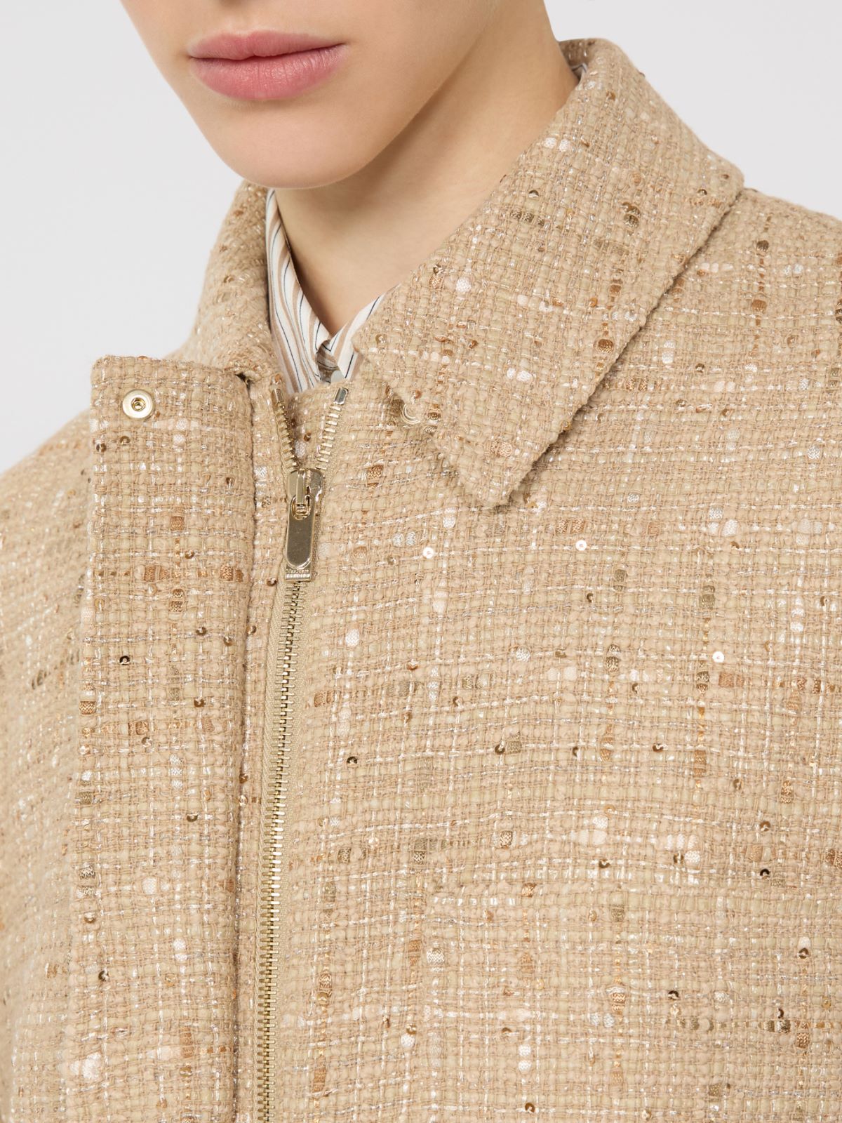 Sequinned cotton-blend boxy jacket - 米色 - Marina Rinaldi - 4