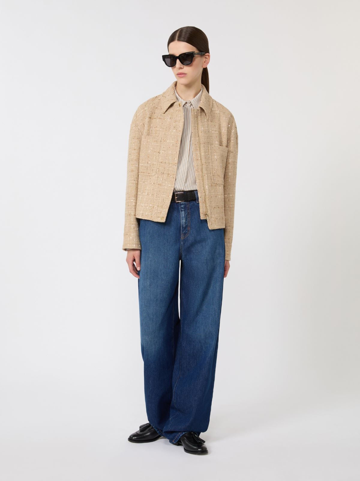 Sequinned cotton-blend boxy jacket - 米色 - Marina Rinaldi