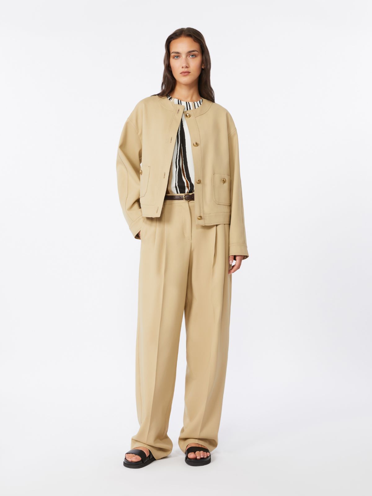 Cotton crêpe jacket - 米色 - Marina Rinaldi