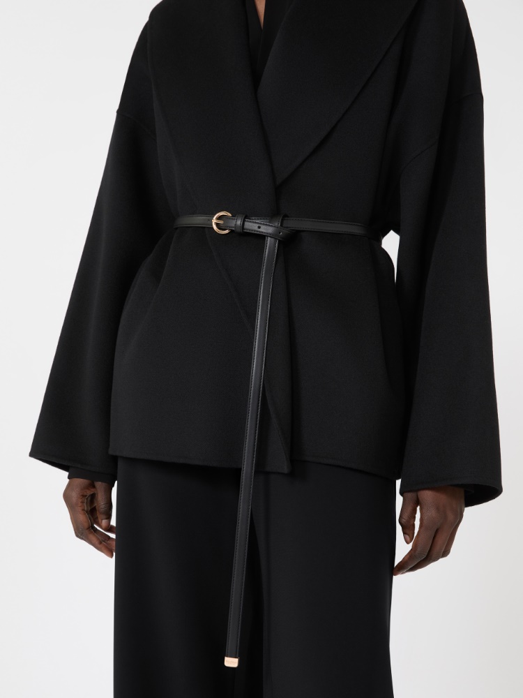 绵羊毛混纺短款大衣外套 - 黑色 - Marina Rinaldi - 4