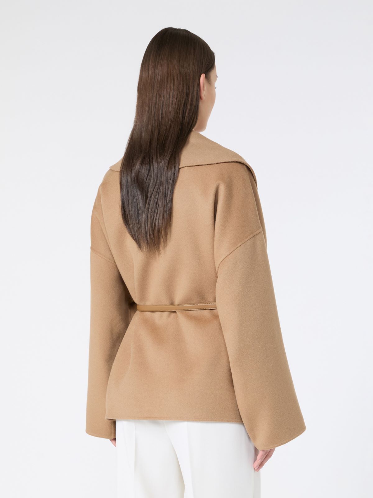 绵羊毛混纺短款大衣外套 - 驼色 - Marina Rinaldi - 3