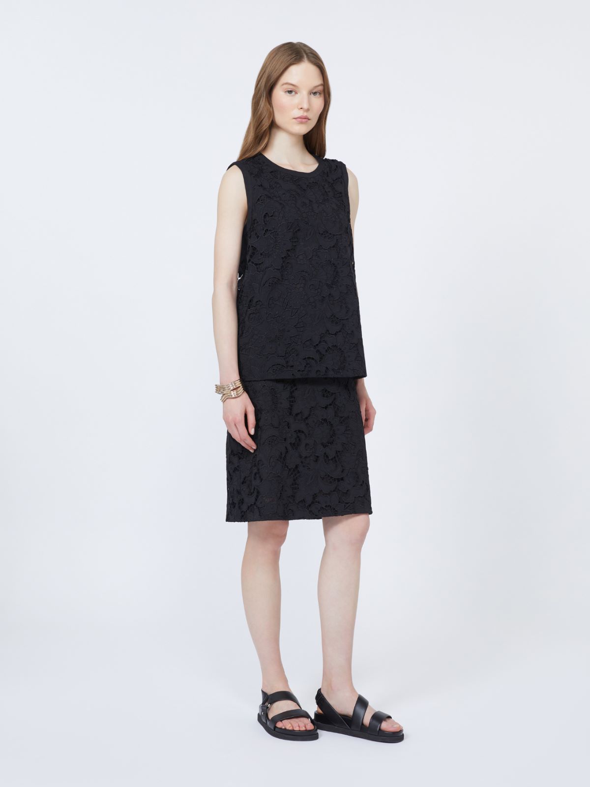 Broderie anglaise skirt - 黑色 - Marina Rinaldi