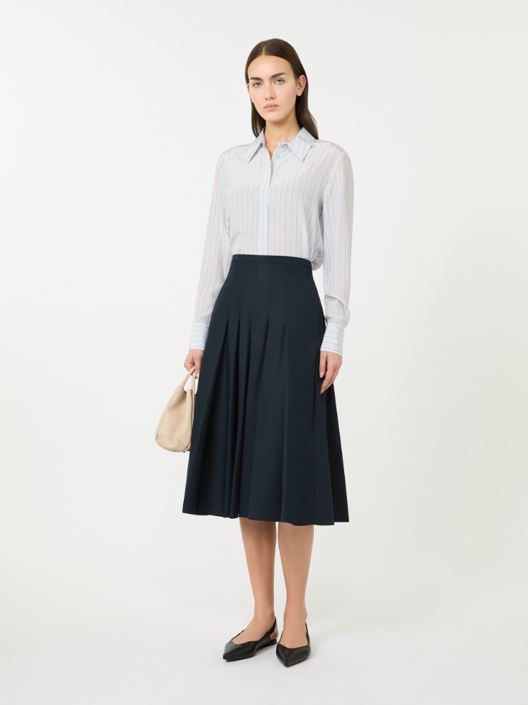 Pleated cotton skirt - 蓝色 - Marina Rinaldi - 2