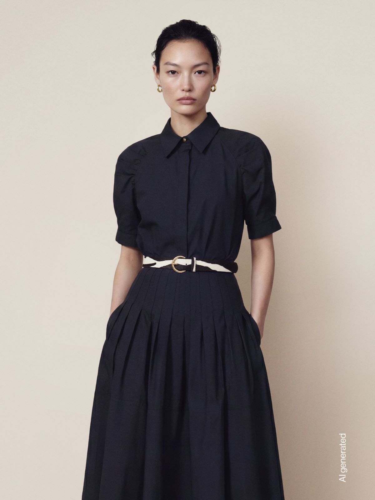 棉质宽松长款半身裙 - 黑色 - Marina Rinaldi