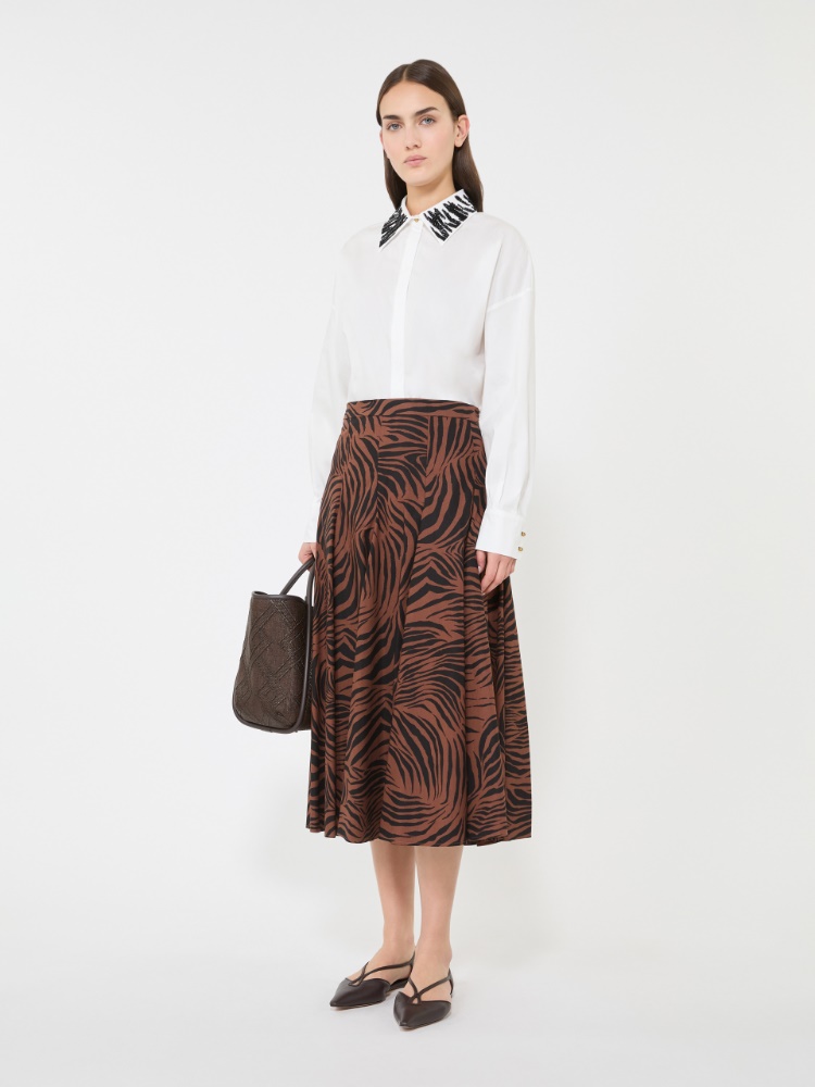 Printed poplin skirt - 褐色 - Marina Rinaldi