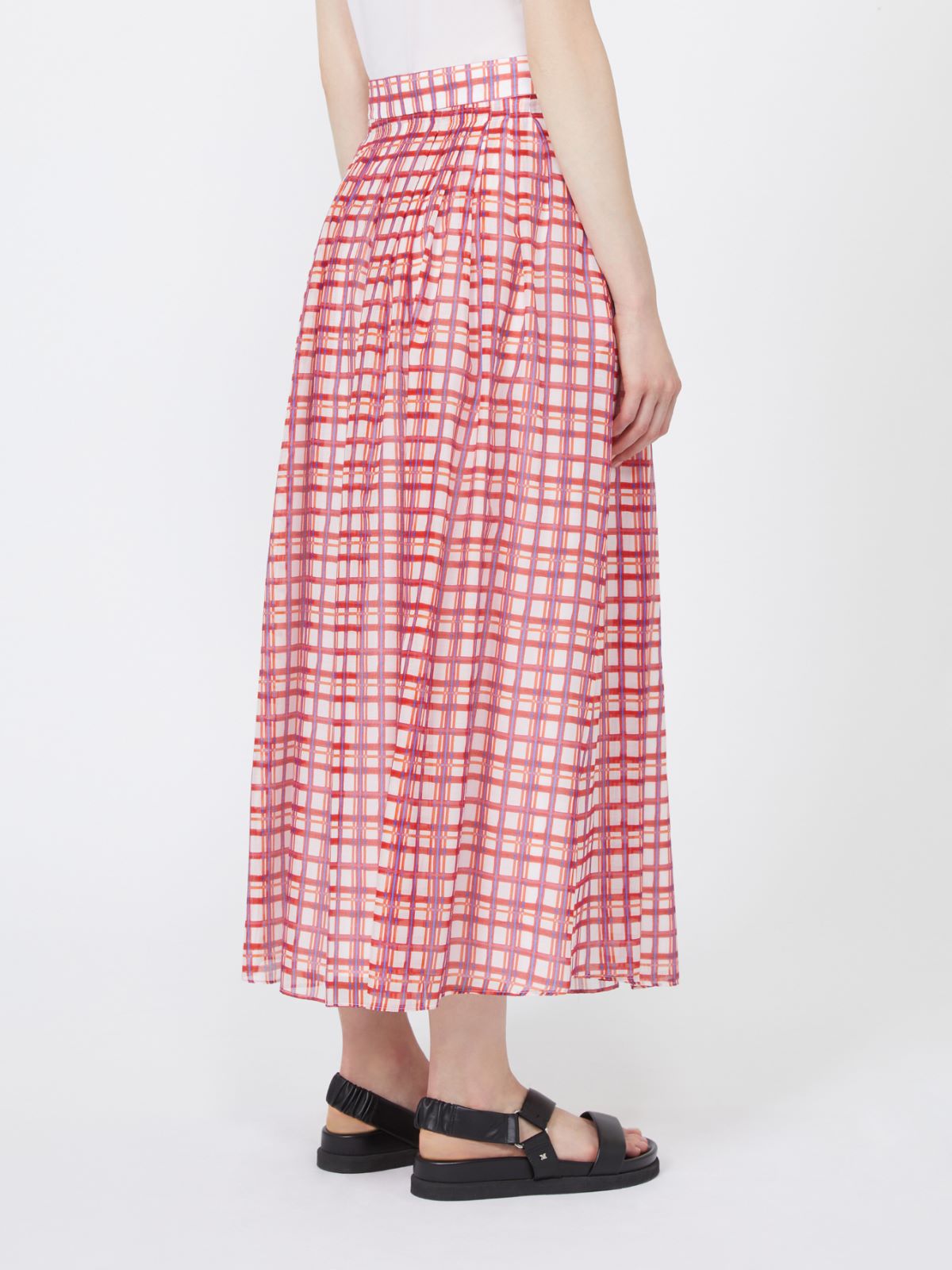 Pleated printed muslin skirt - 紅色 - Marina Rinaldi - 3