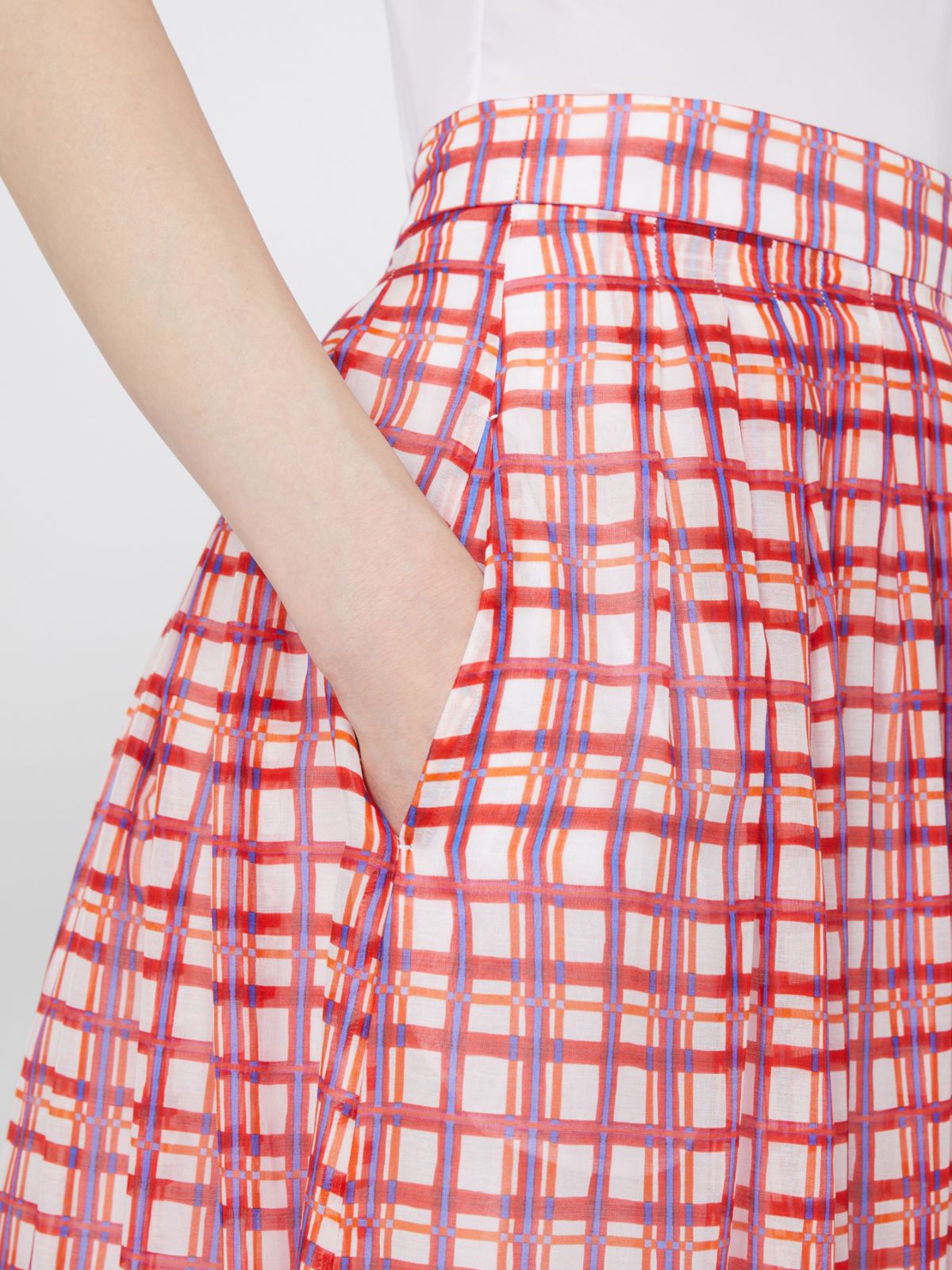 Pleated printed muslin skirt - 紅色 - Marina Rinaldi - 4