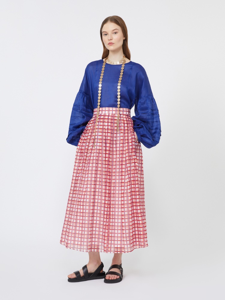 Pleated printed muslin skirt - 紅色 - Marina Rinaldi