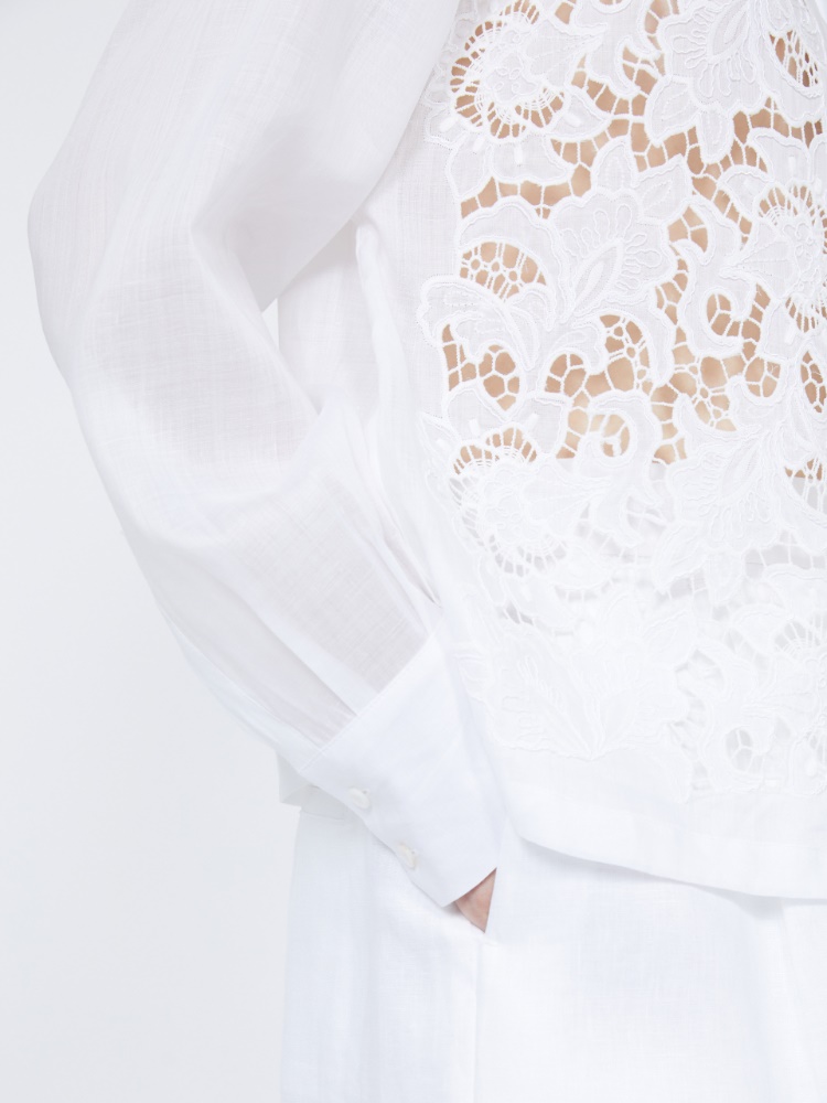 苎麻镂空宽松衬衫 - 白色 - Marina Rinaldi - 4