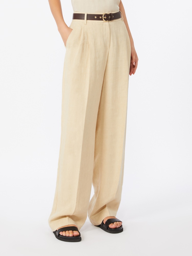 亚麻阔腿长裤 - 米色 - Marina Rinaldi - 2