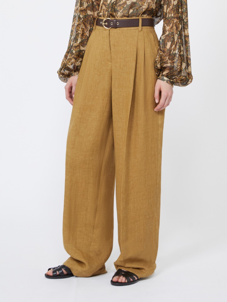 亚麻阔腿长裤 - 赭色 - Marina Rinaldi - 2