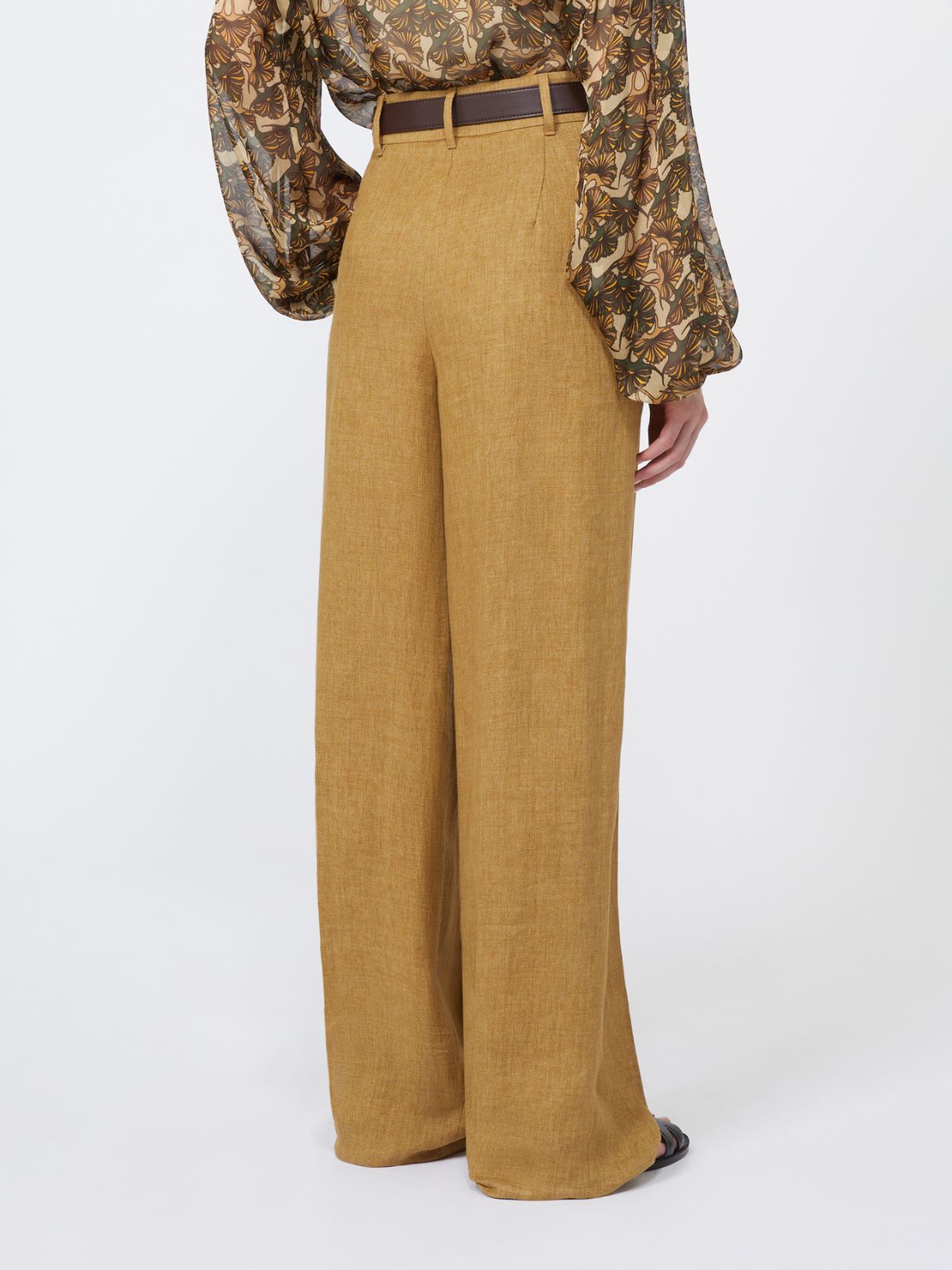 亚麻阔腿长裤 - 赭色 - Marina Rinaldi - 3