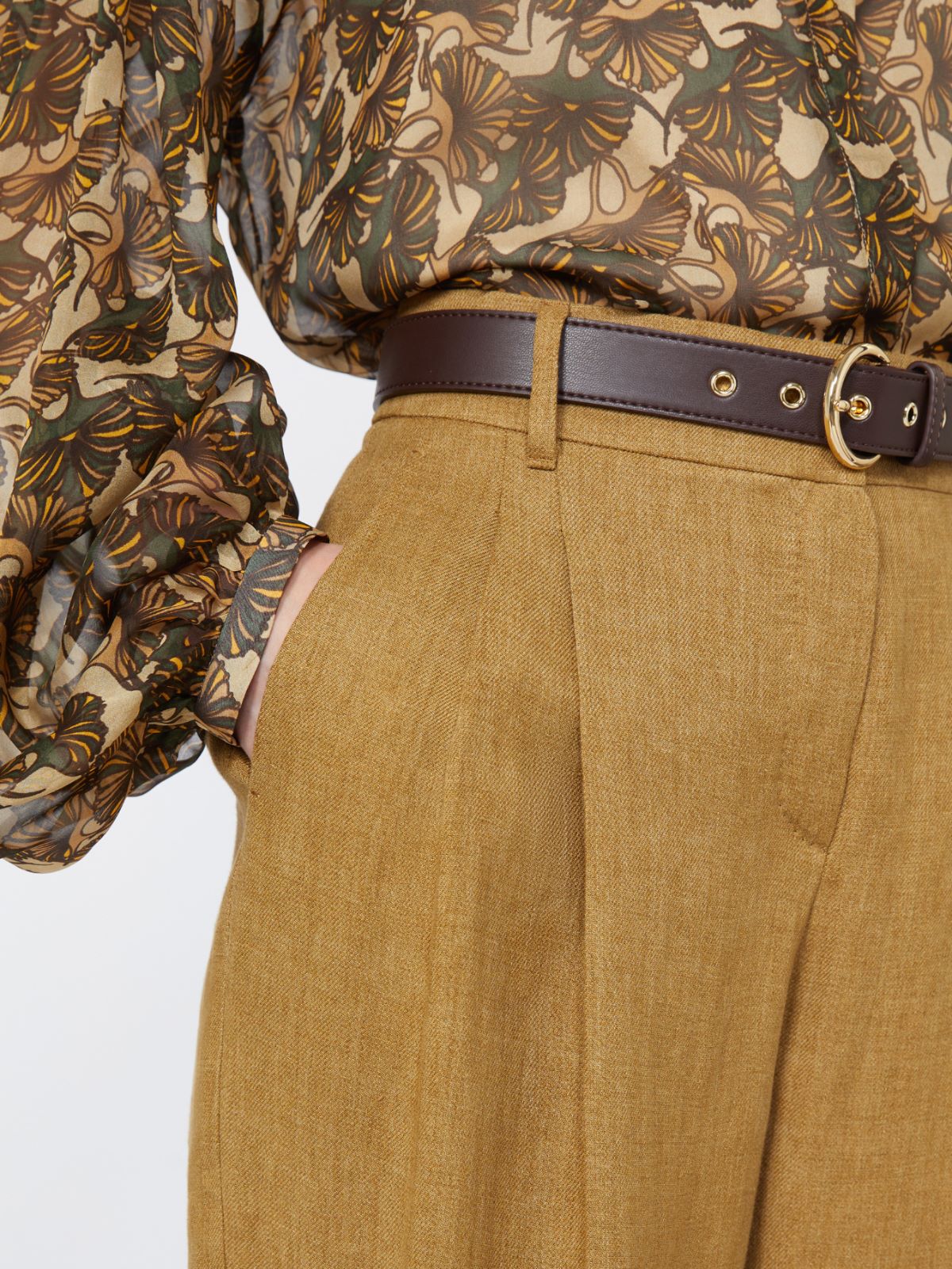 亚麻阔腿长裤 - 赭色 - Marina Rinaldi - 4