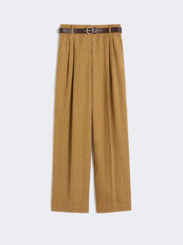 亚麻阔腿长裤 - 赭色 - Marina Rinaldi - 6