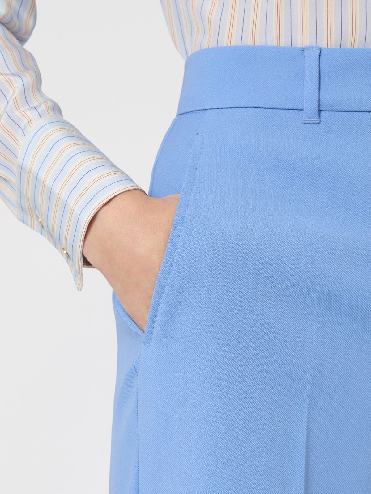 绵羊毛高腰直筒长裤 - 天藍色 - Marina Rinaldi - 4