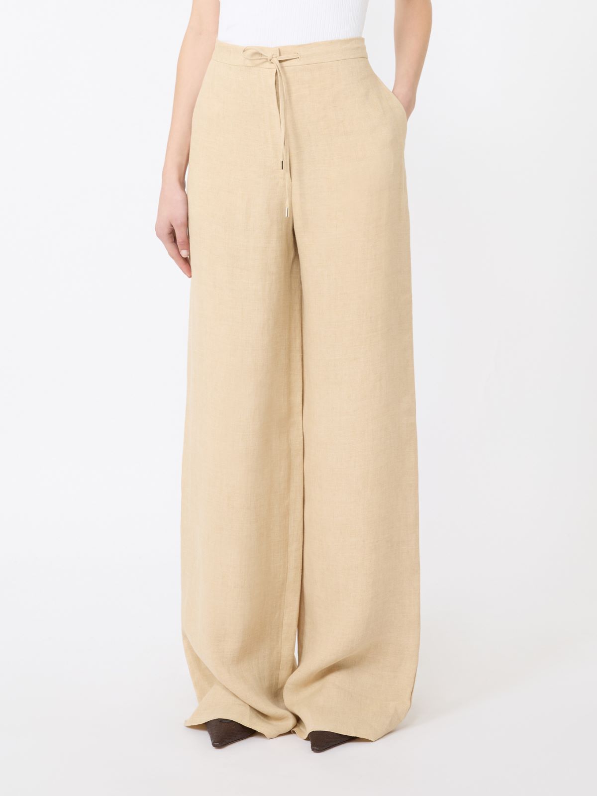 亚麻直筒休闲长裤 - 米色 - Marina Rinaldi - 2