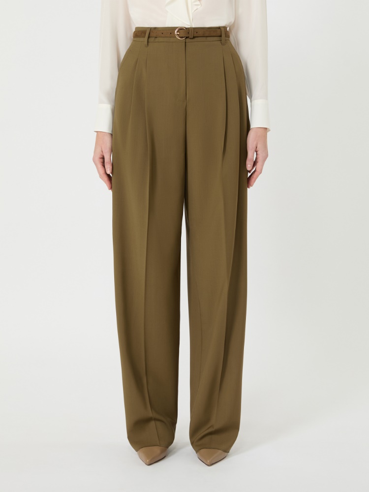 绵羊毛阔腿长裤 - 绿色 - Marina Rinaldi - 2