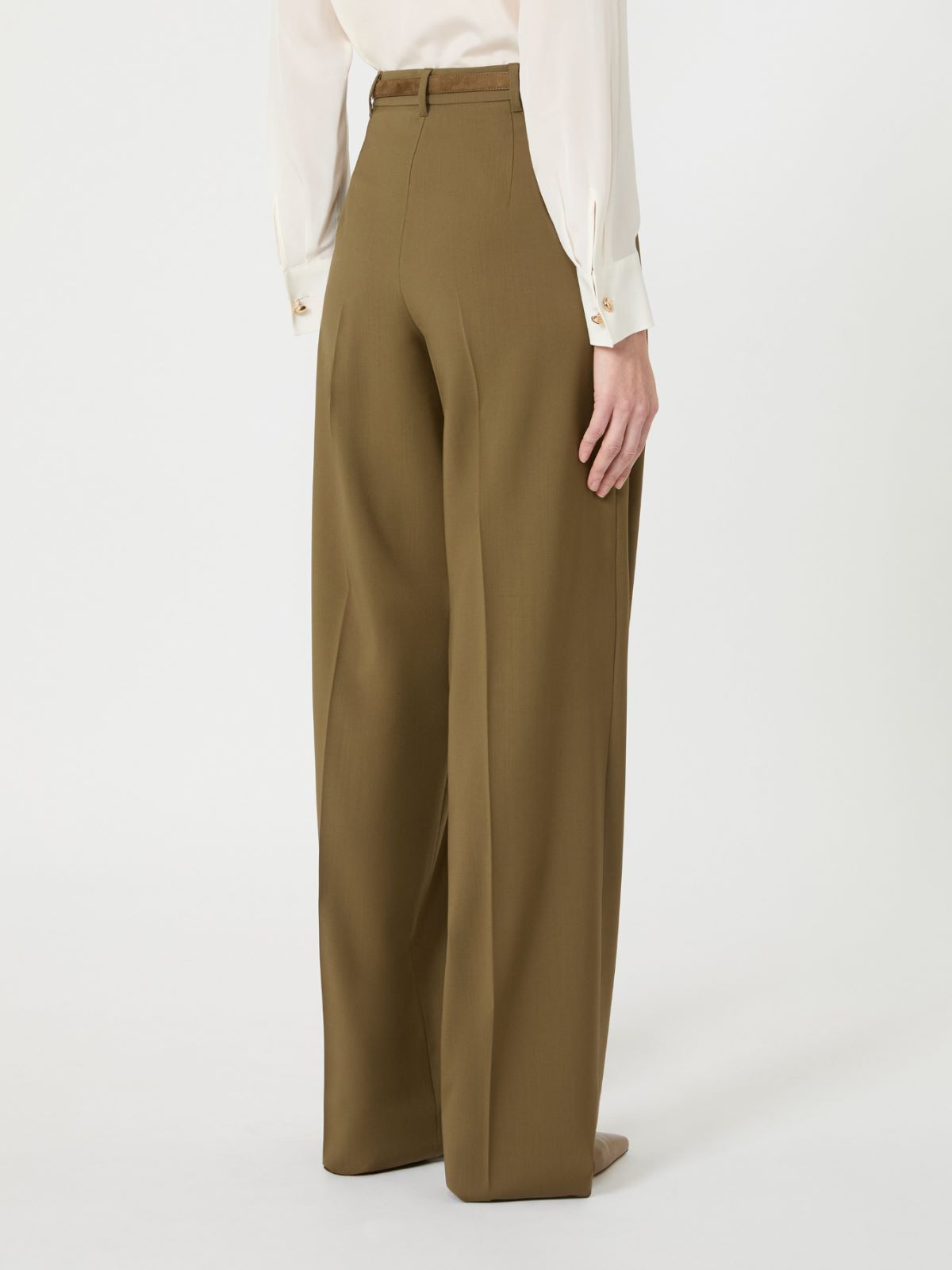 绵羊毛阔腿长裤 - 绿色 - Marina Rinaldi - 3