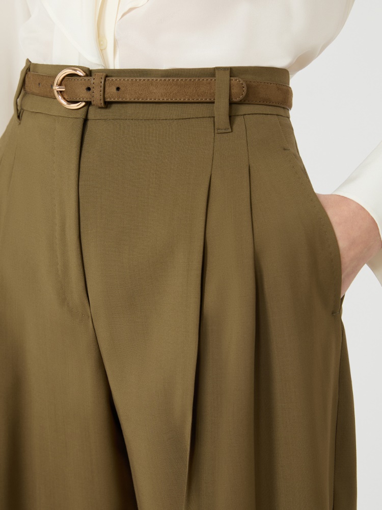 绵羊毛阔腿长裤 - 绿色 - Marina Rinaldi - 4