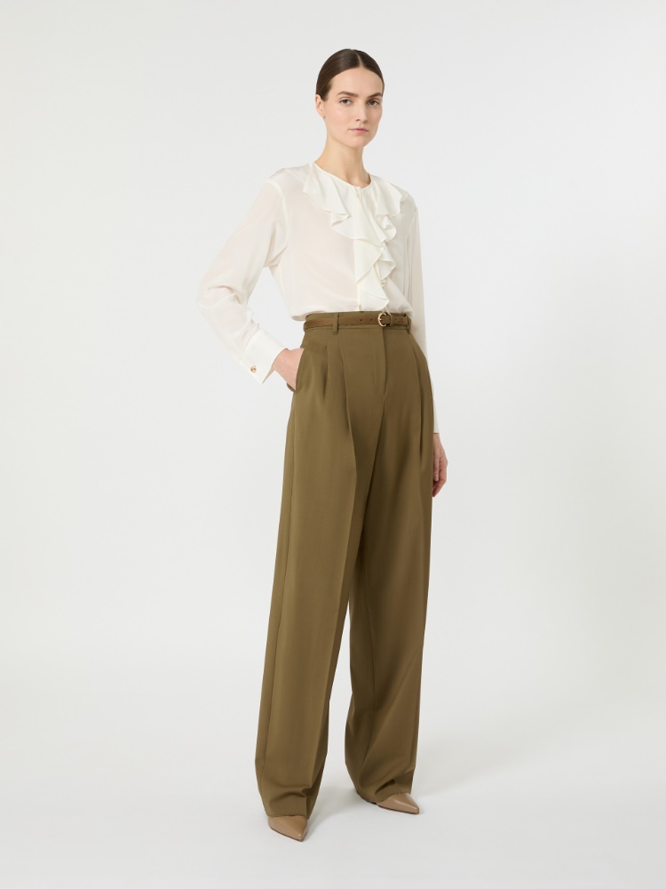 绵羊毛阔腿长裤 - 绿色 - Marina Rinaldi - 2