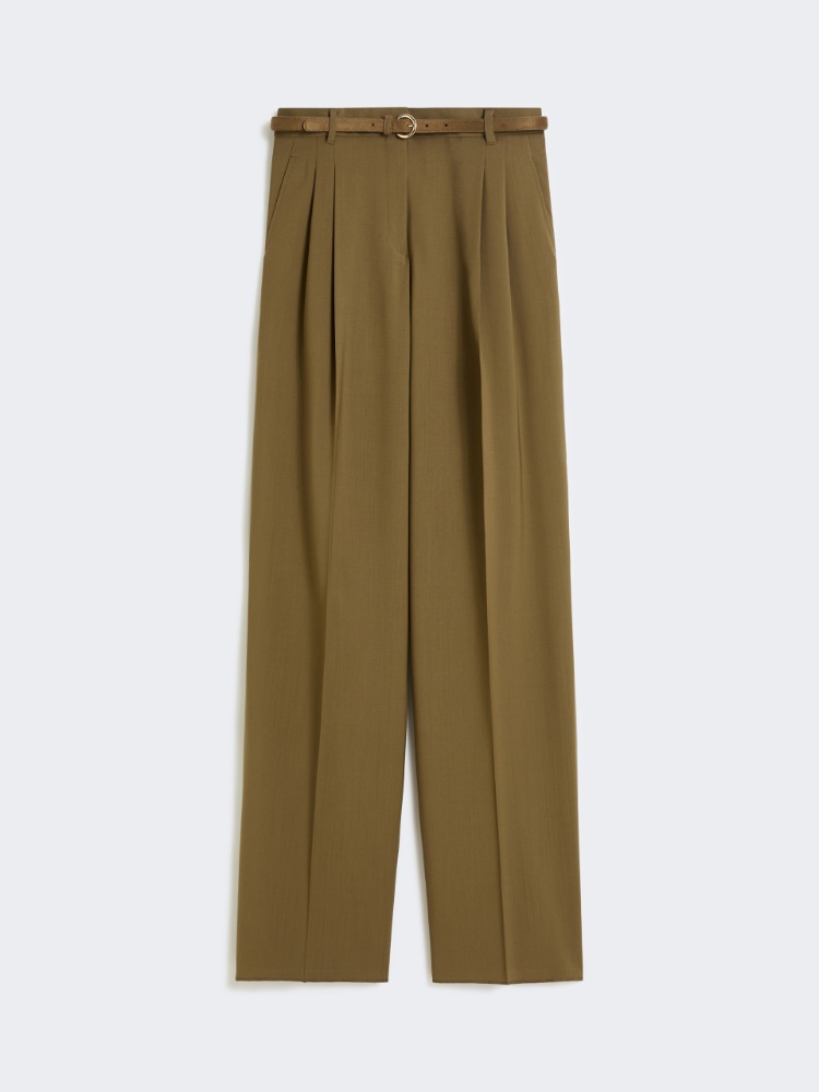 绵羊毛阔腿长裤 - 绿色 - Marina Rinaldi