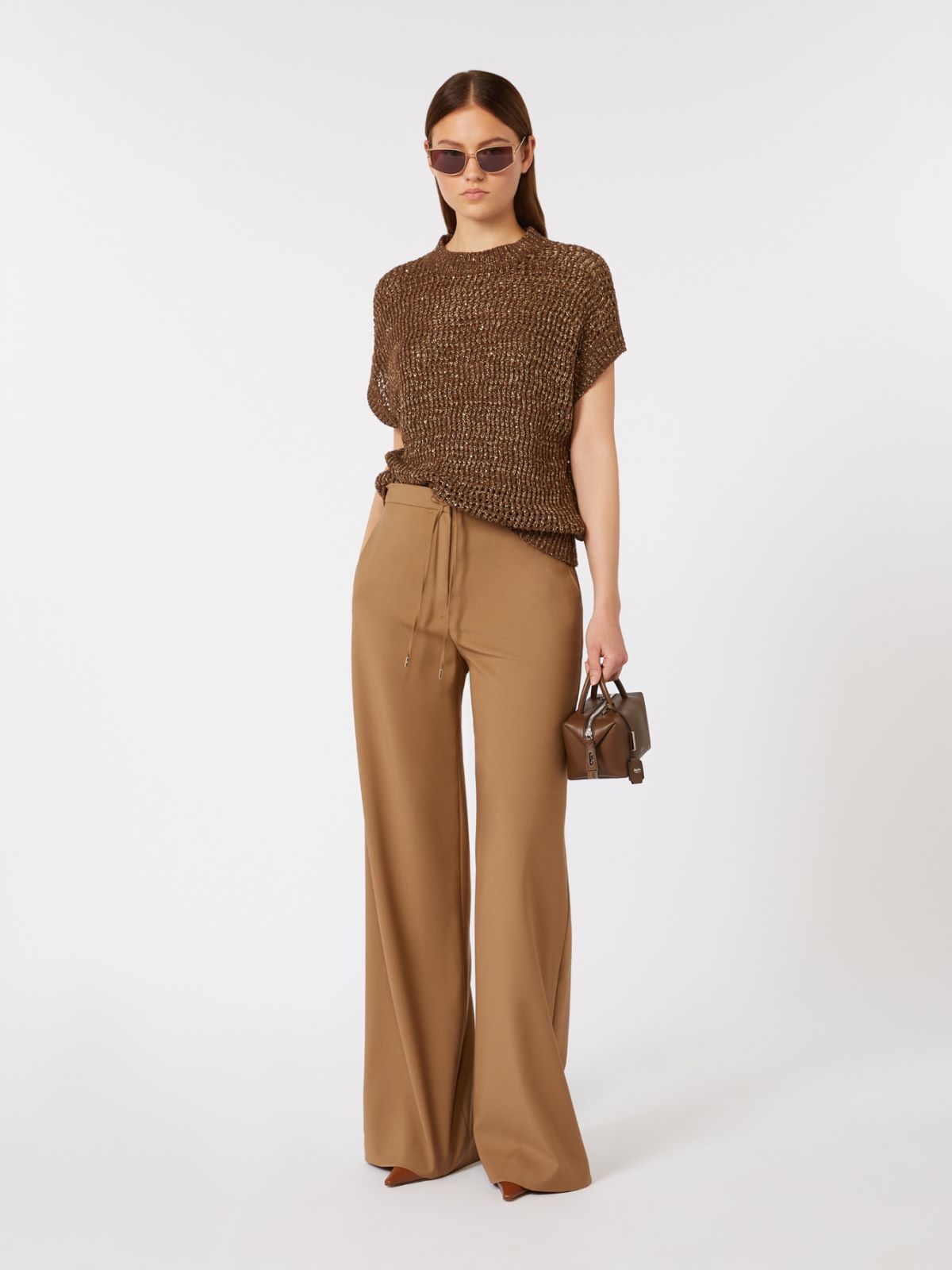 绵羊毛宽松长裤 - 驼色 - Marina Rinaldi