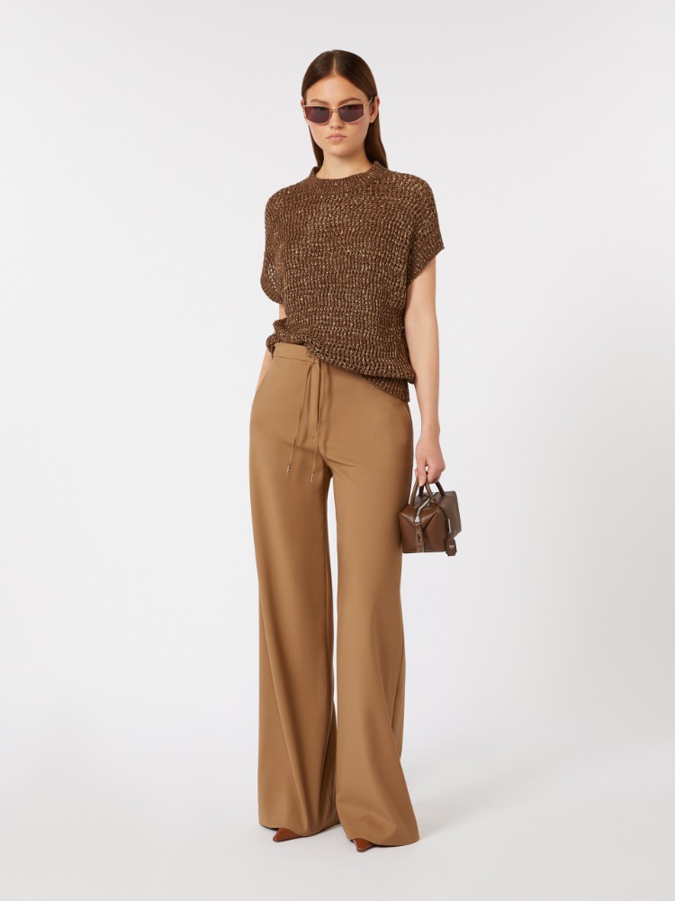 绵羊毛宽松长裤 - 驼色 - Marina Rinaldi